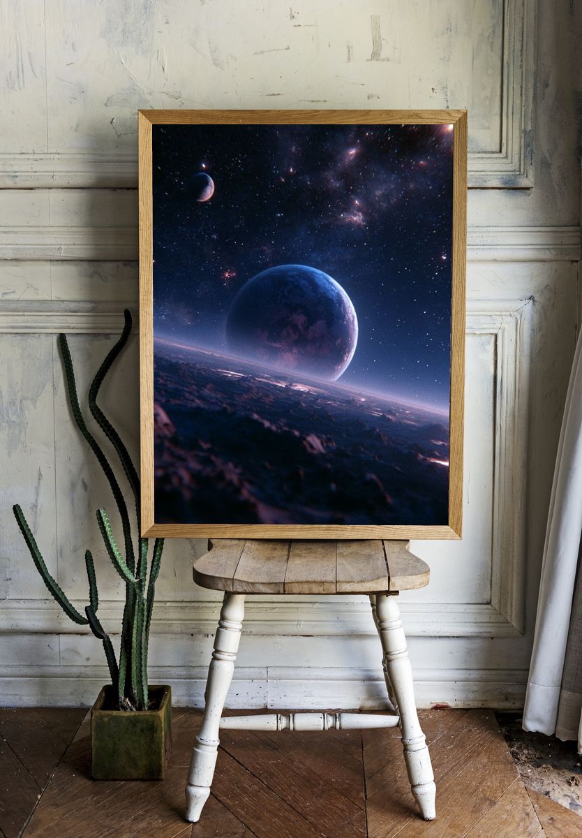 Cosmic Planetary Horizon Print. room preview