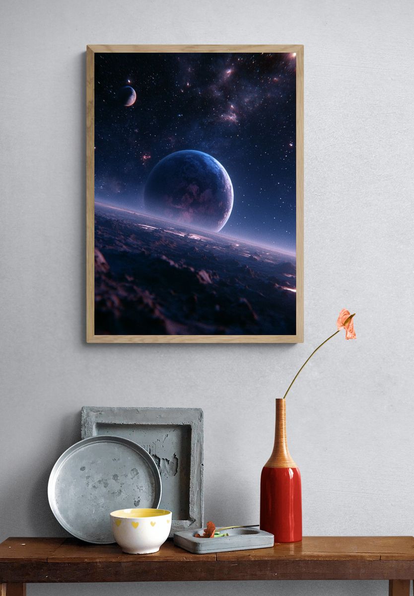 Cosmic Planetary Horizon Print. — room view 3