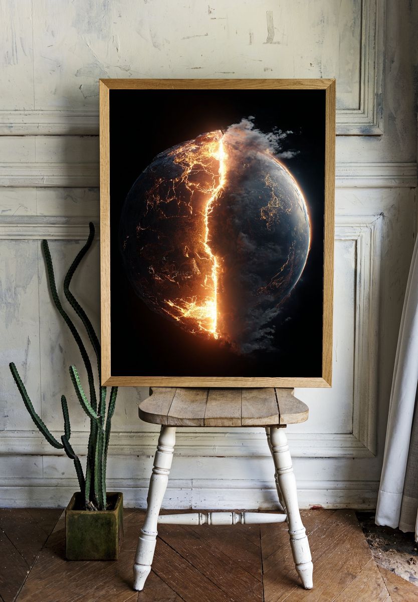 Erupting Planet — Space Print. — room view 1