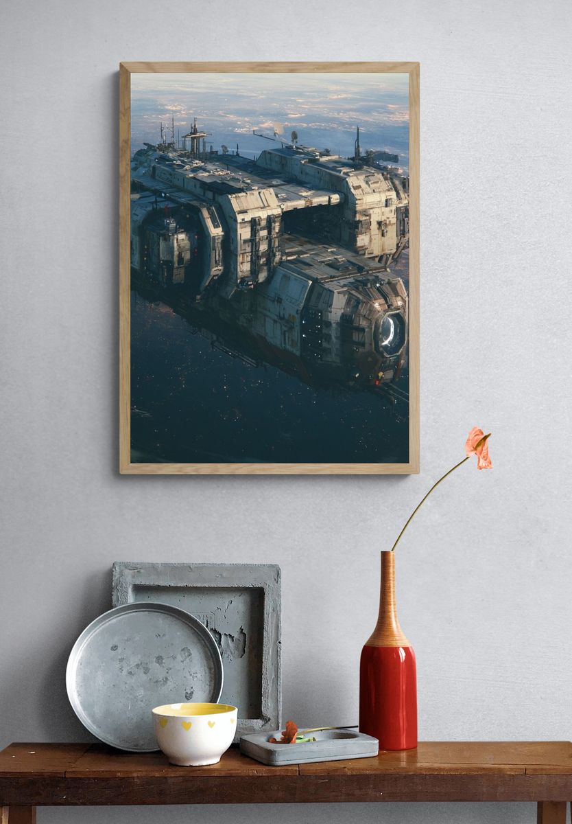 Orbital Cargo Ship Sci-Fi Print. — room view 3