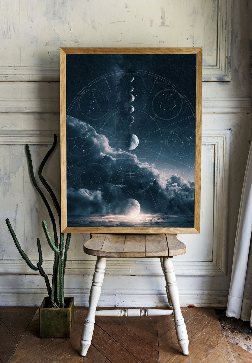 Celestial Moon Phases Space Print. room preview