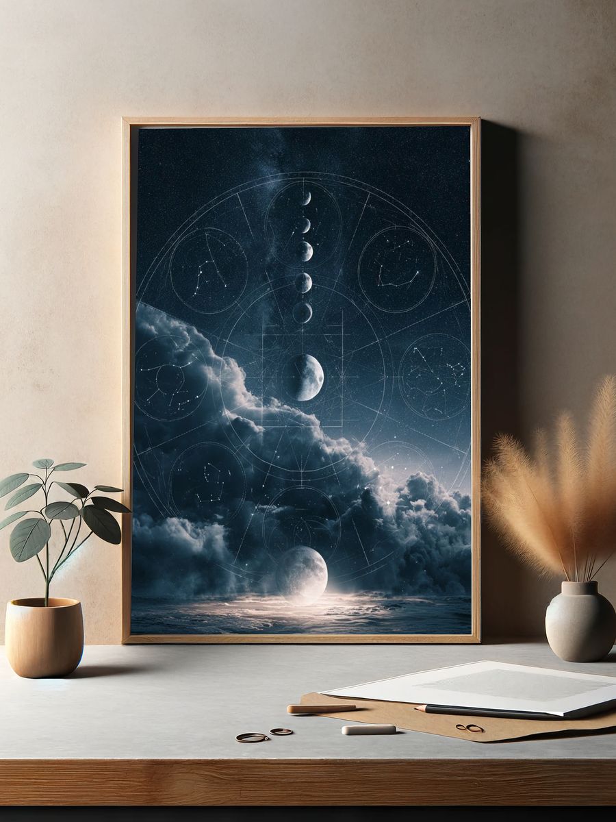Celestial Moon Phases Space Print. — room view 2