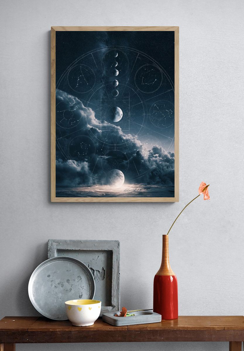 Celestial Moon Phases Space Print. — room view 3