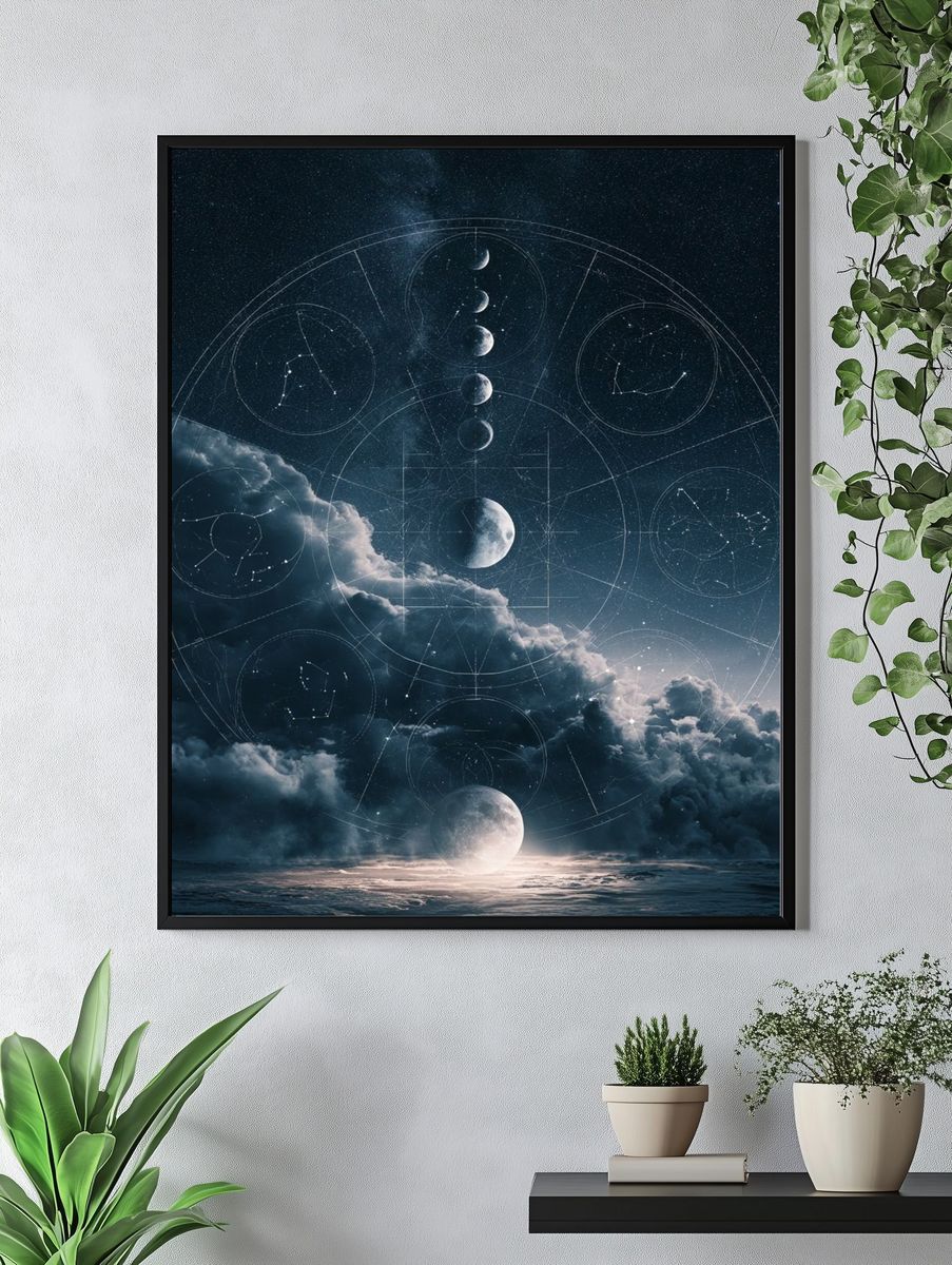 Celestial Moon Phases Space Print. — room view 4