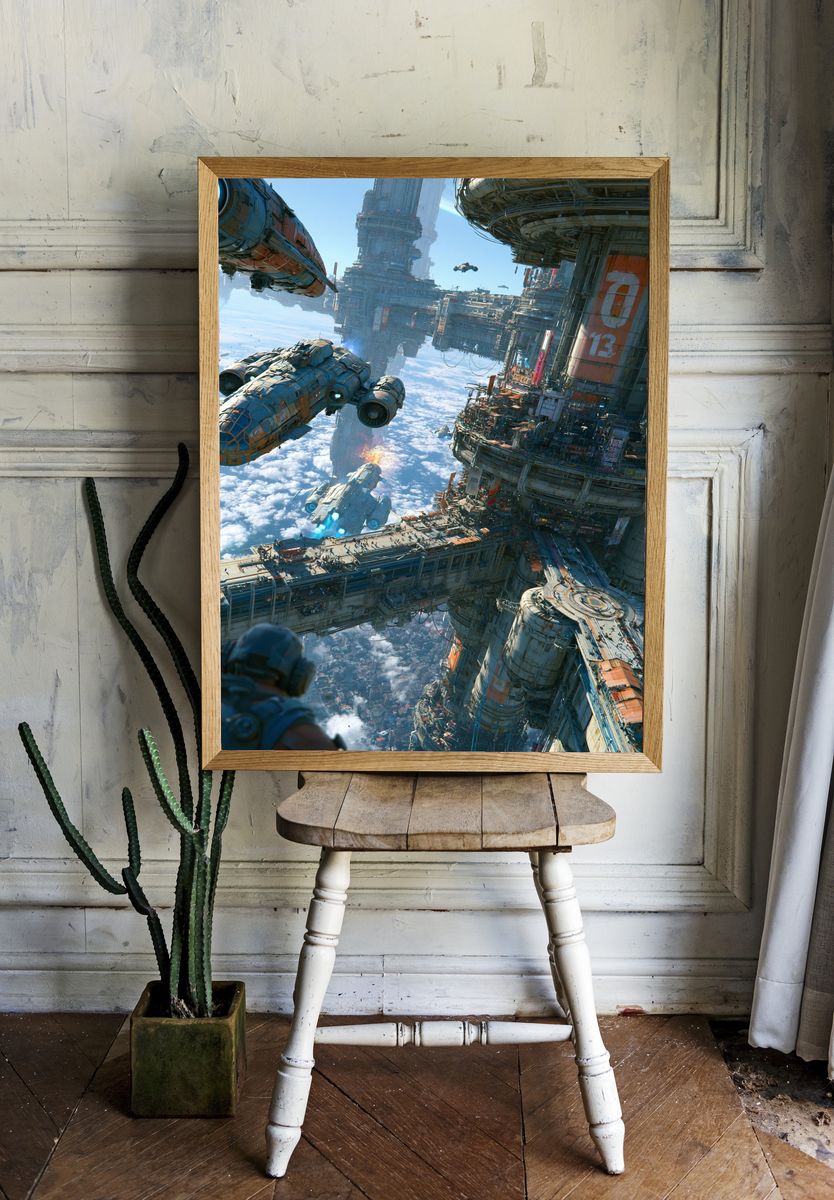 Futuristic Space Cityscape Poster. — room view 1