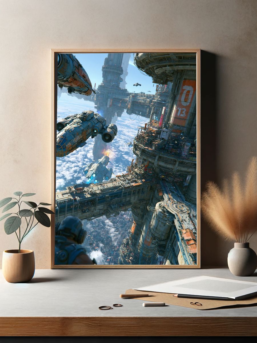 Futuristic Space Cityscape Poster. — room view 2