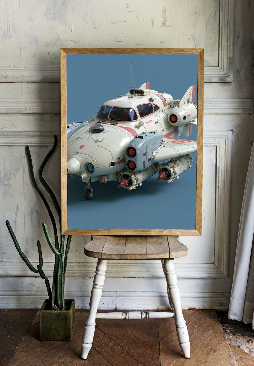 Retro Sci-Fi Aircraft Print. — room view 1