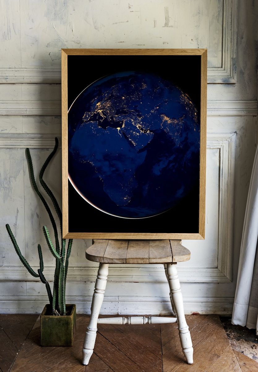 Earth at Night — Space Print room preview