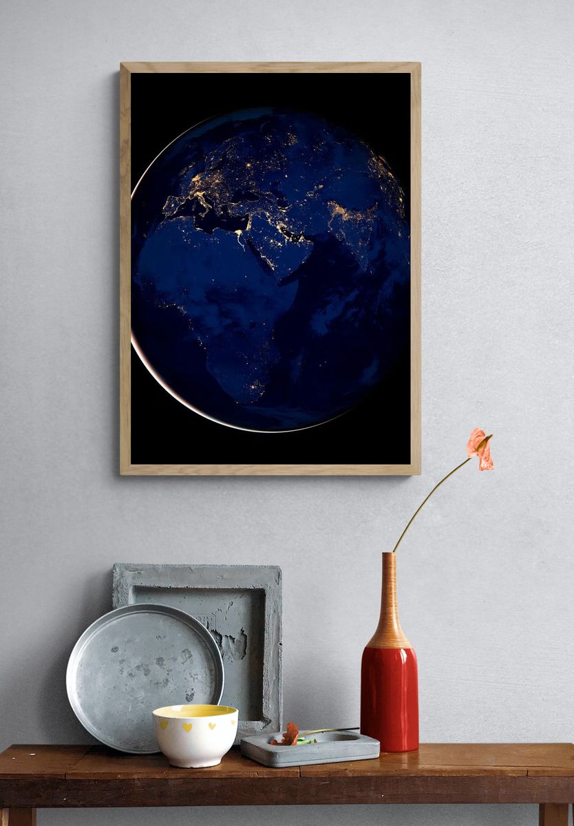 Earth at Night — Space Print. — room view 3