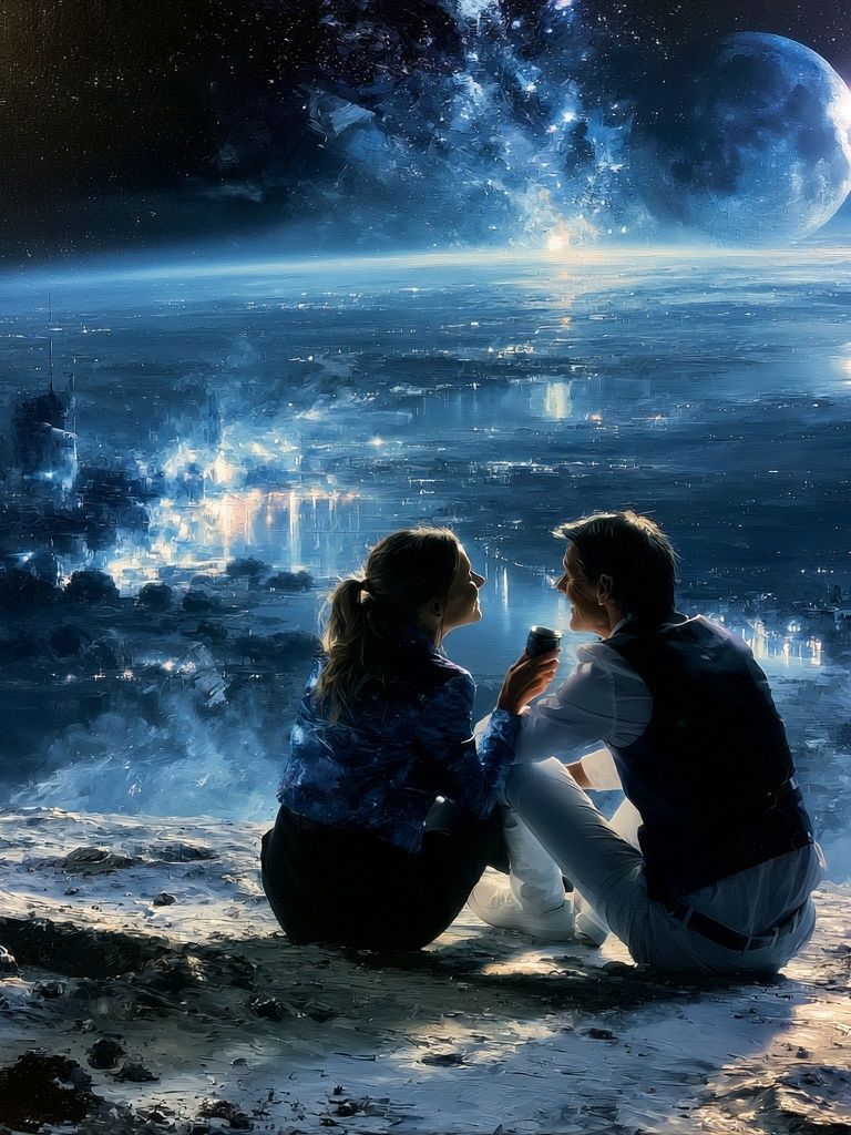 Moonlit Lovers Space Poster. poster — space art