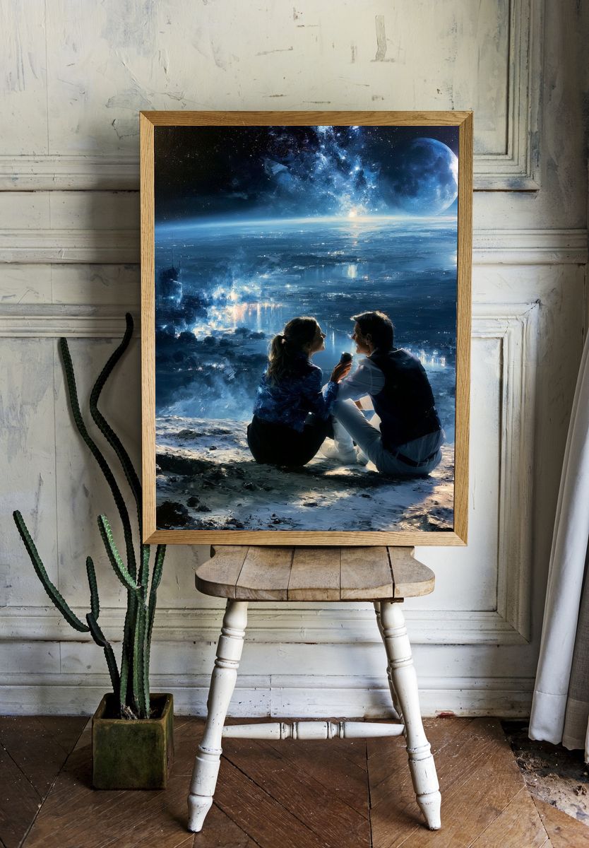 Moonlit Lovers Space Poster. — room view 1