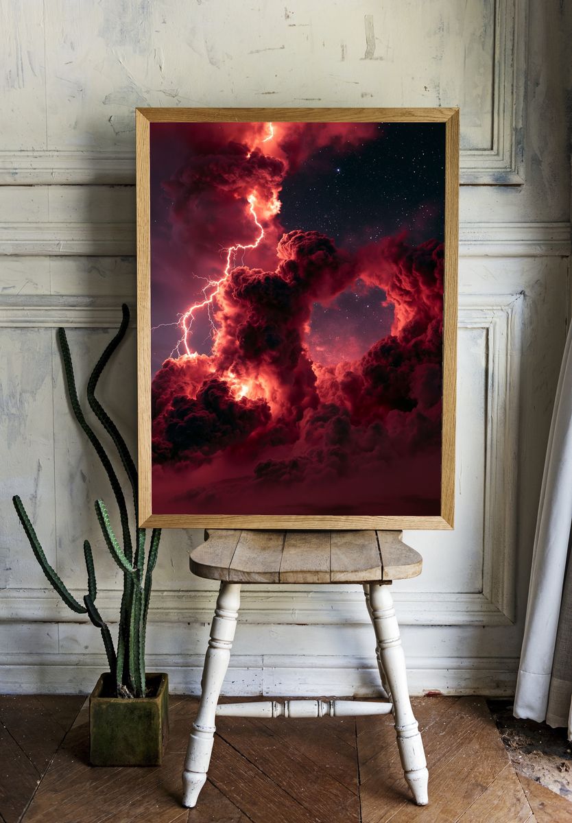 Cosmic Lightning Storm Print. room preview