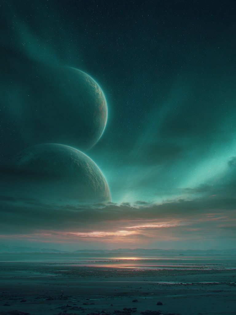 Twin Planets at Dusk — Space Print. poster — space art