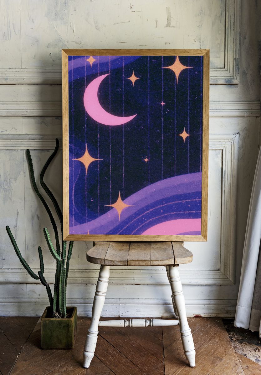 Celestial Moon and Stars Poster. room preview