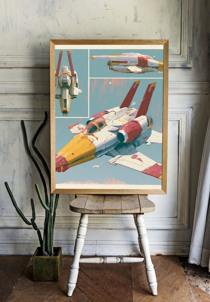 Retro Space Fighter Illustration Poster. — room view 1