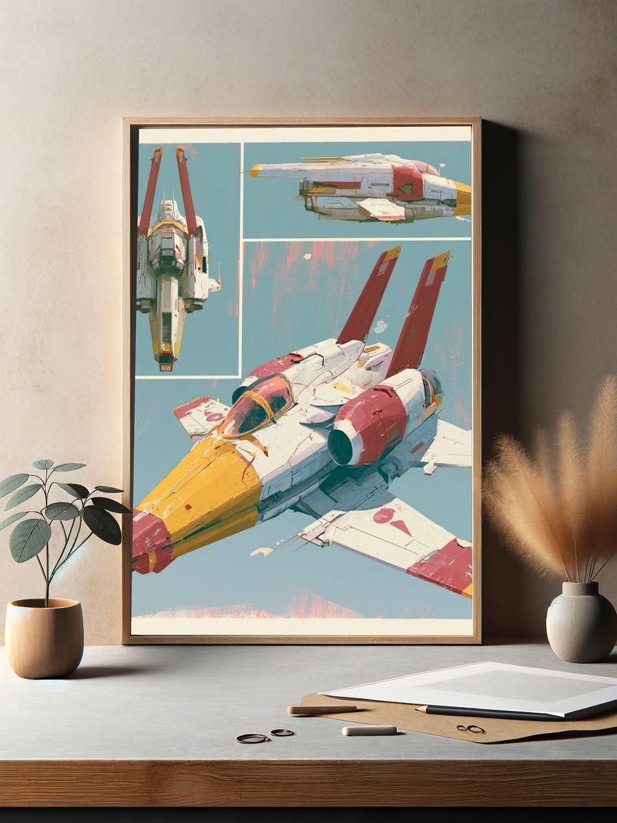 Retro Space Fighter Illustration Poster. — room view 2