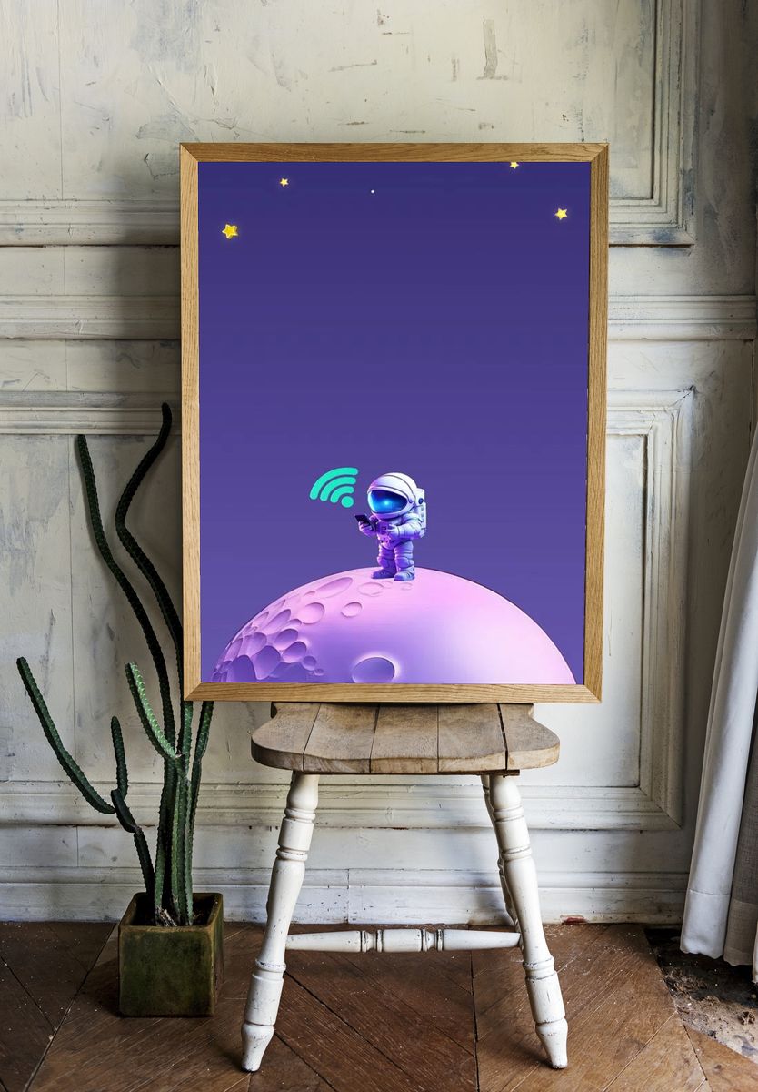 Astronaut on Moon — Digital Art Print room preview