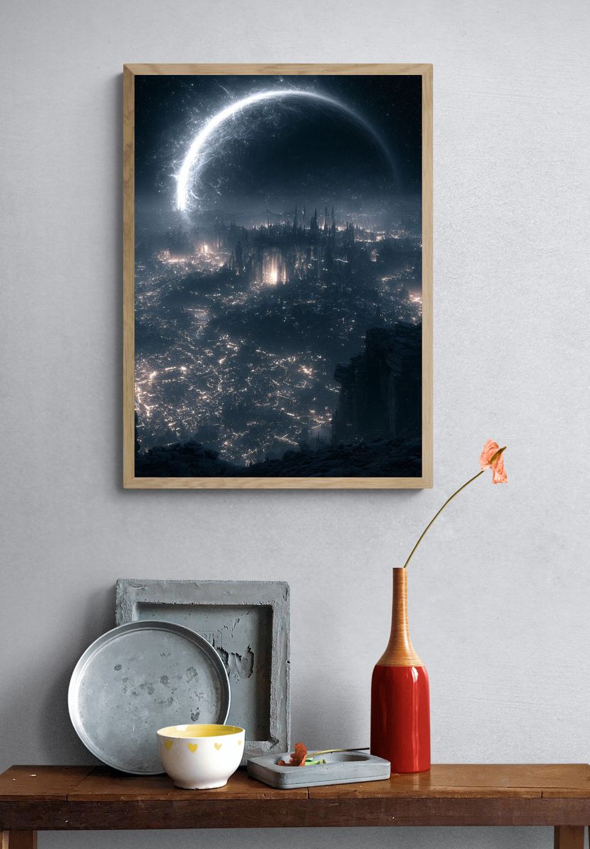 Eclipse Cityscape Space Print. — room view 3
