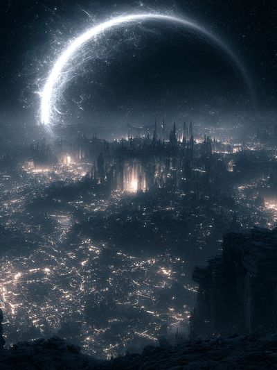 Eclipse Cityscape Space Print. poster