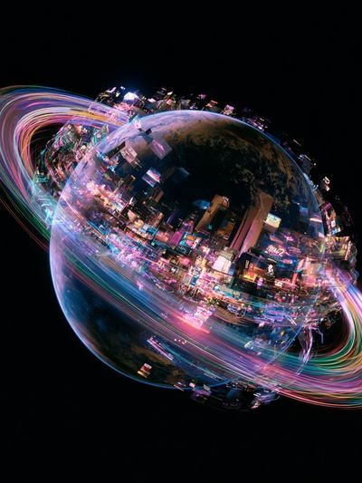 Neon Saturn Digital Art Poster. poster