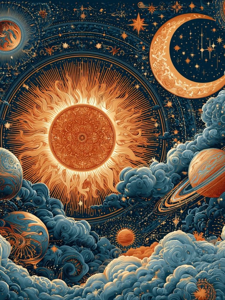 Celestial Sun and Moon Print. poster — space art