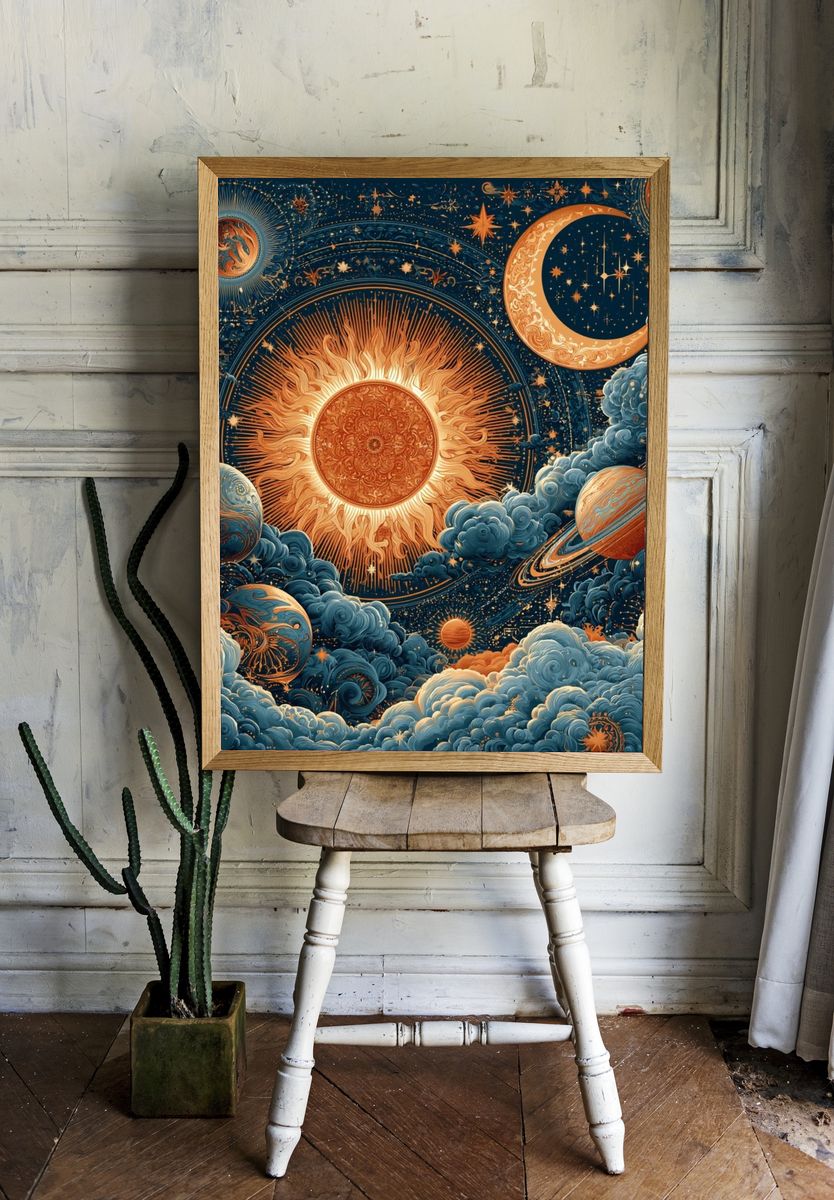 Celestial Sun and Moon Print. — room view 1