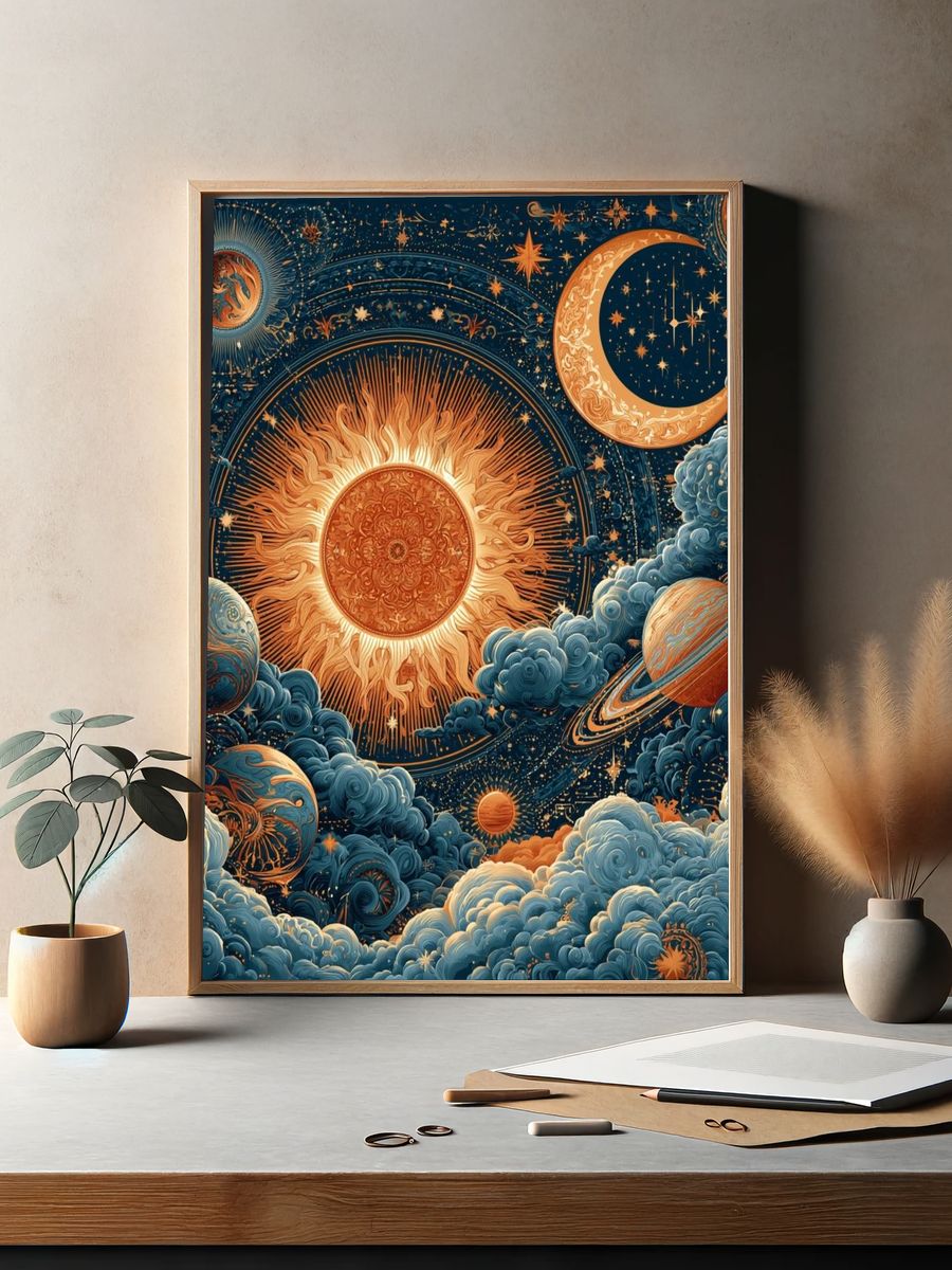 Celestial Sun and Moon Print. — room view 2