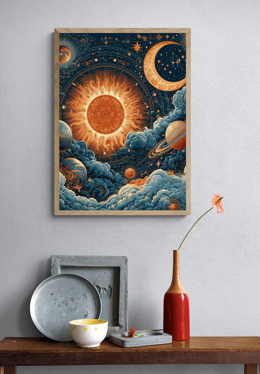 Celestial Sun and Moon Print. — room view 3