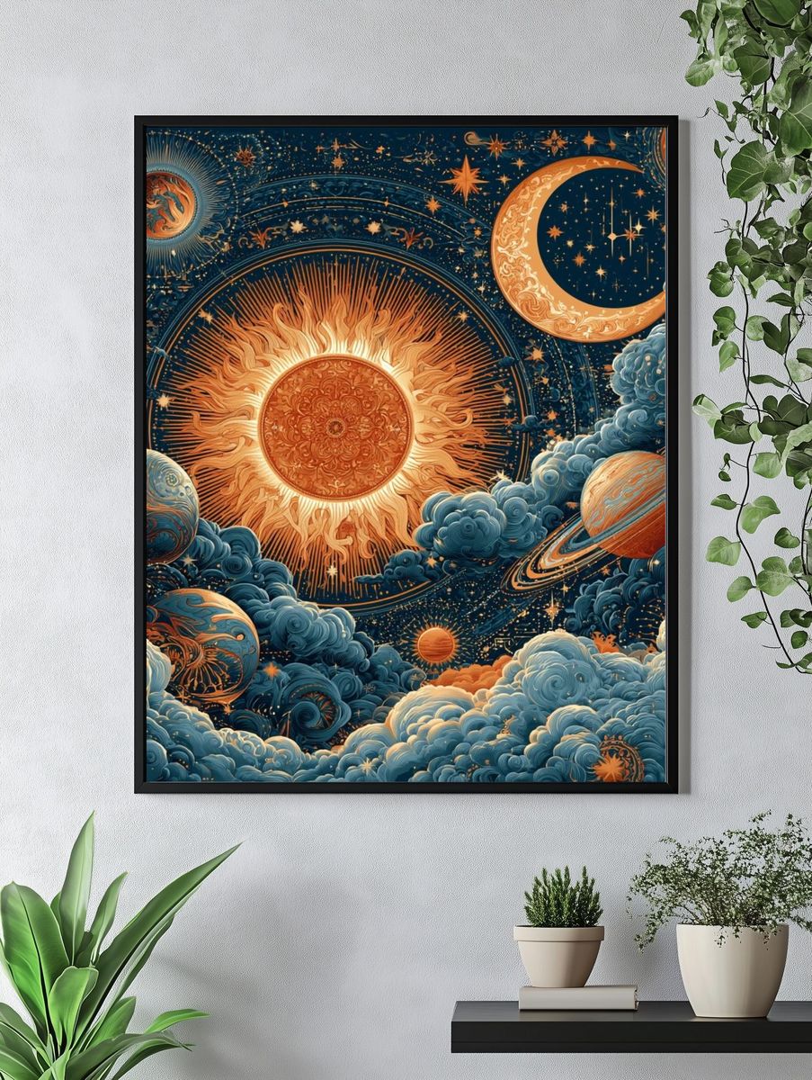 Celestial Sun and Moon Print. — room view 4