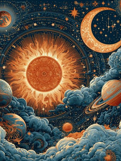 Celestial Sun and Moon Print. poster