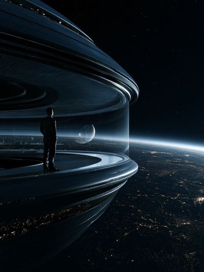 Orbital Space Station Sci-Fi Poster.