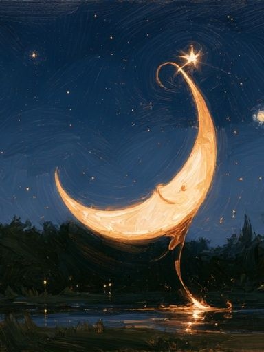 Crescent Moon Night Sky Print. poster — space art