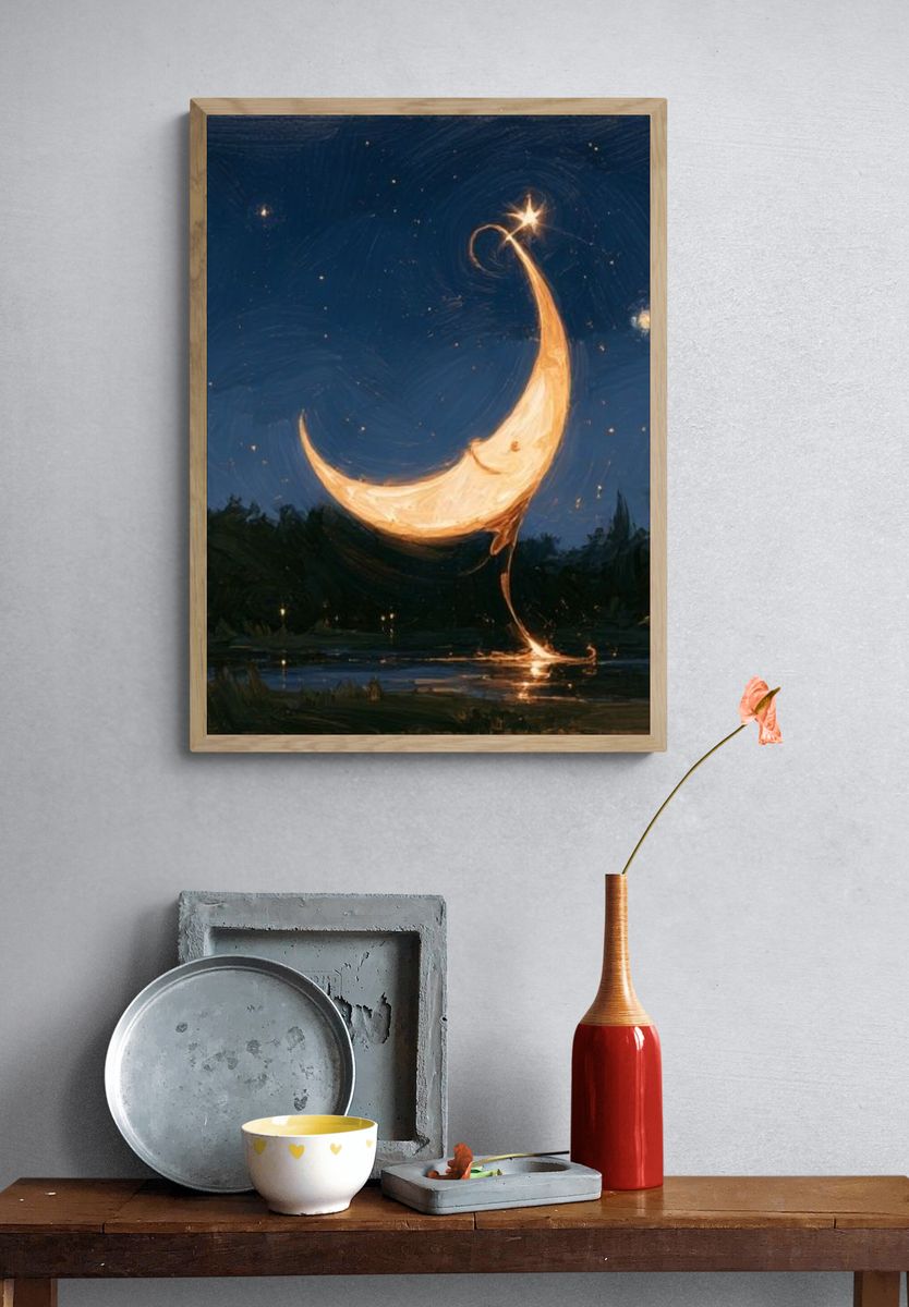 Crescent Moon Night Sky Print. — room view 3