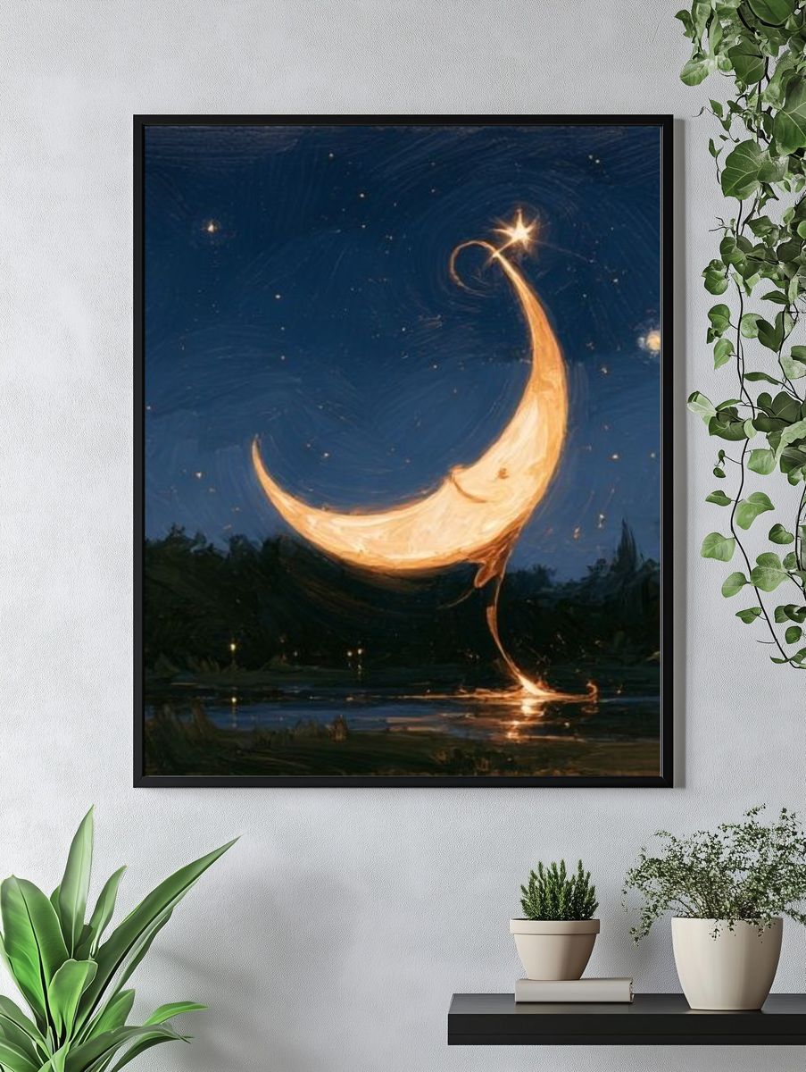 Crescent Moon Night Sky Print. — room view 4