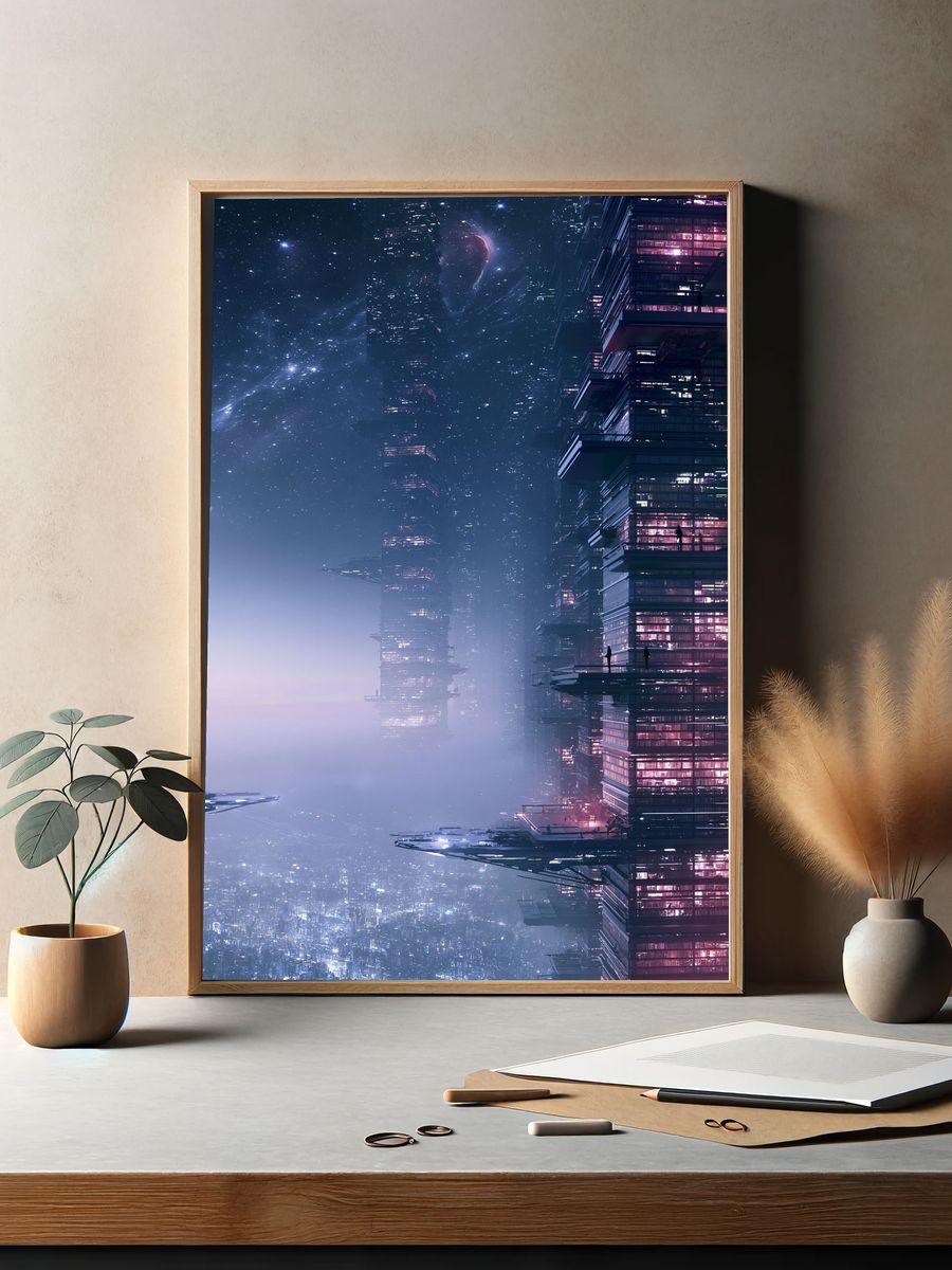 Futuristic Skyline Space Poster. — room view 2