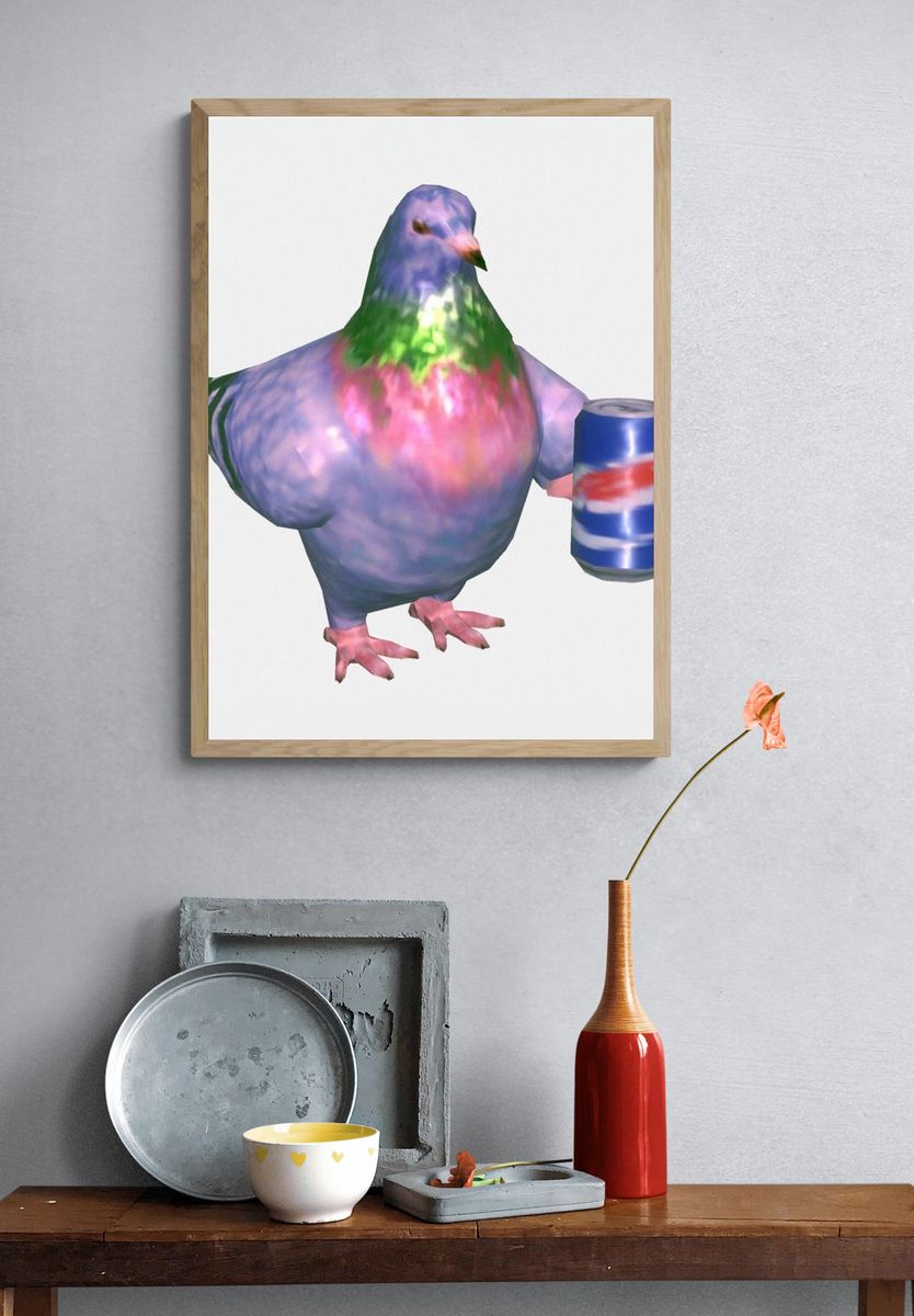 Surreal Pigeon with Soda Can Poster. — room view 3