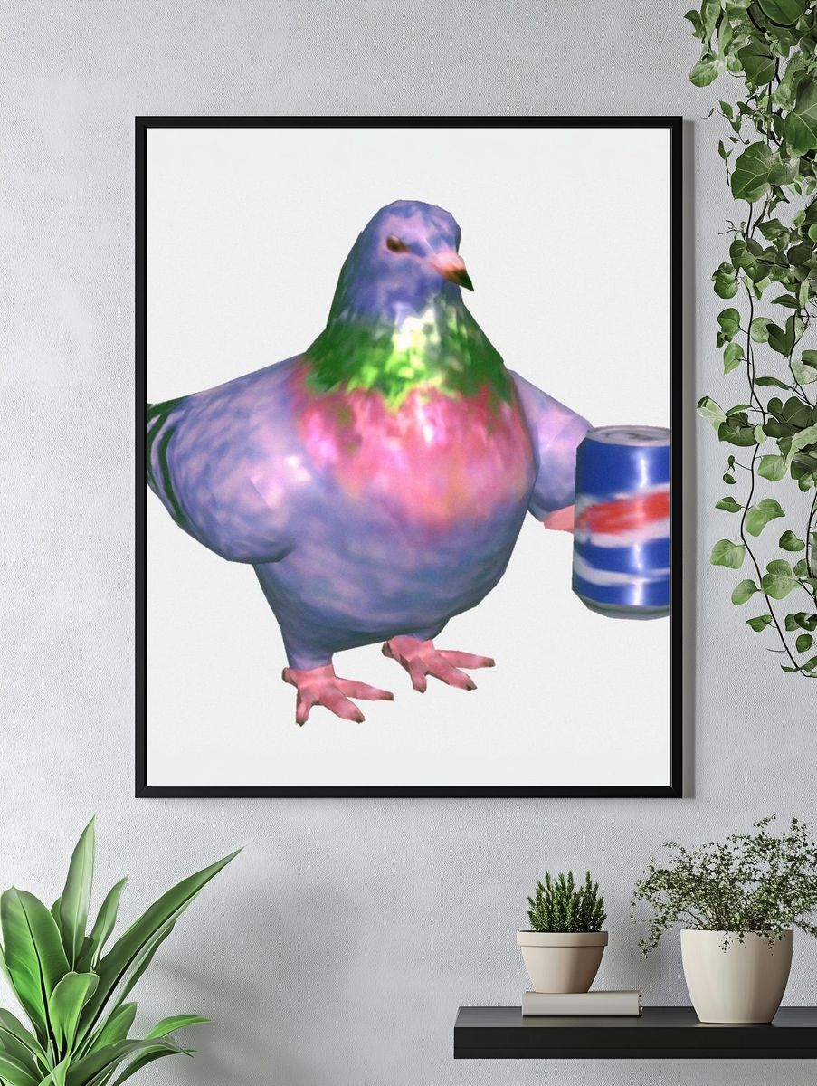 Surreal Pigeon with Soda Can Poster. — room view 4