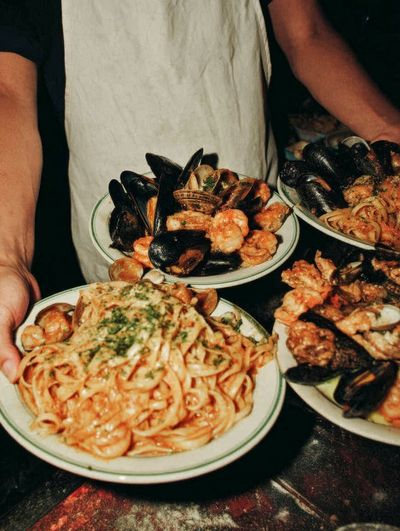 Seafood Pasta Feast Photography Poster. poster print