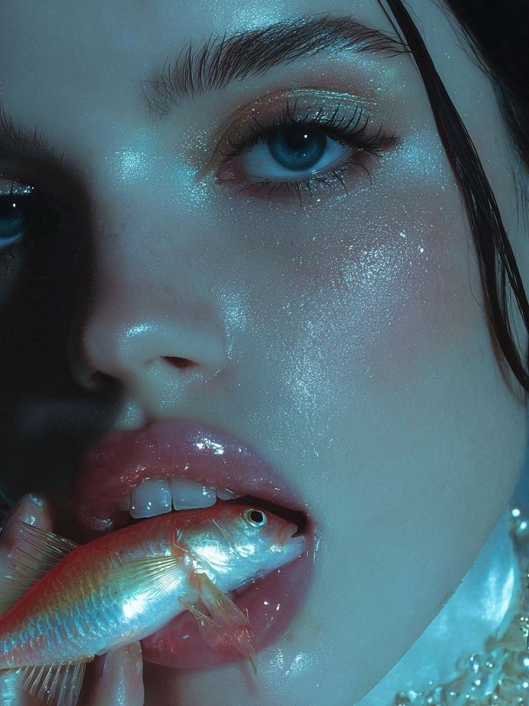 Surreal Portrait with Goldfish Print. poster detail