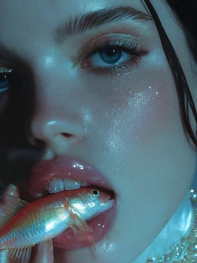 Surreal Portrait with Goldfish Print. poster