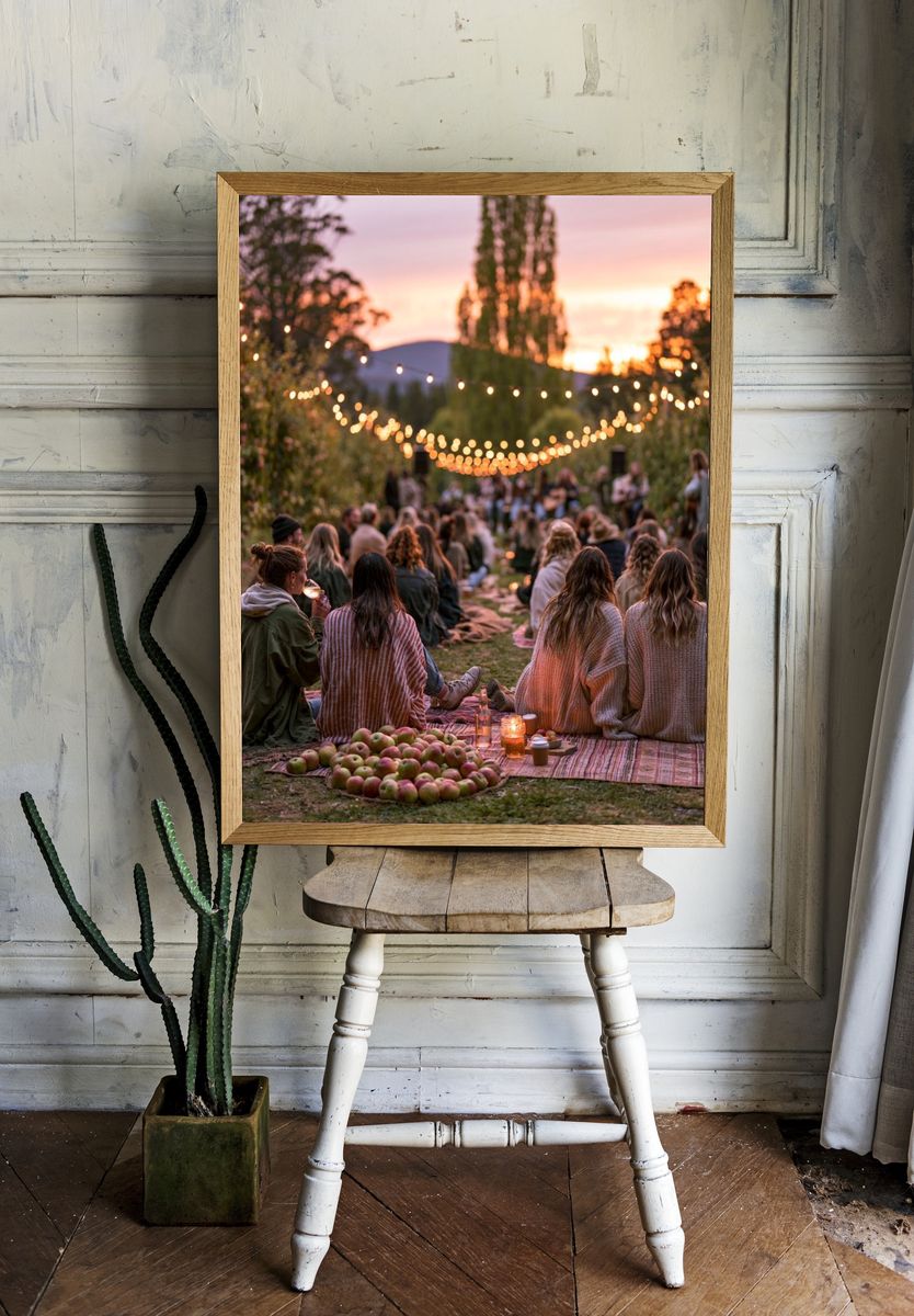 Sunset Picnic Gathering Photography Poster. — room view 1