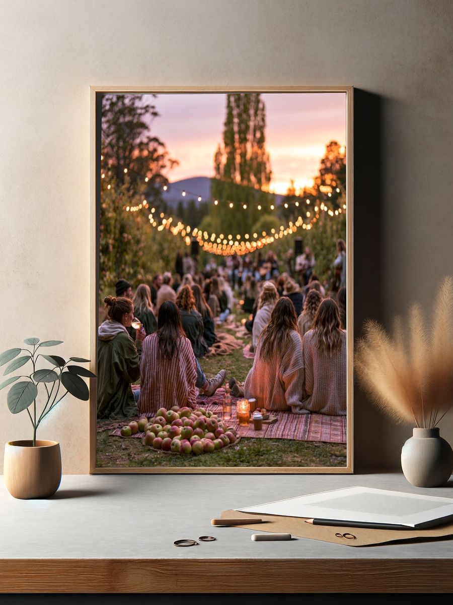 Sunset Picnic Gathering Photography Poster. — room view 2