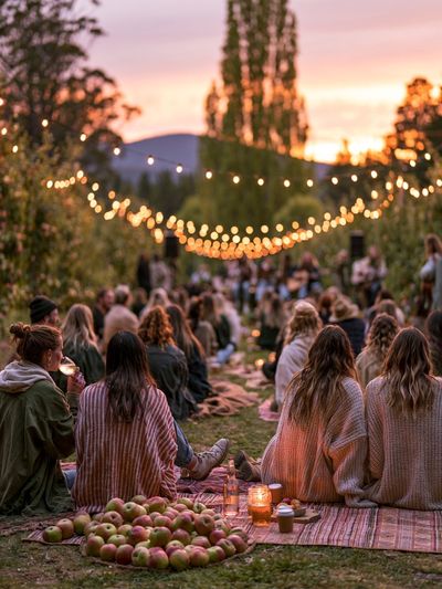 Sunset Picnic Gathering Photography Poster. poster