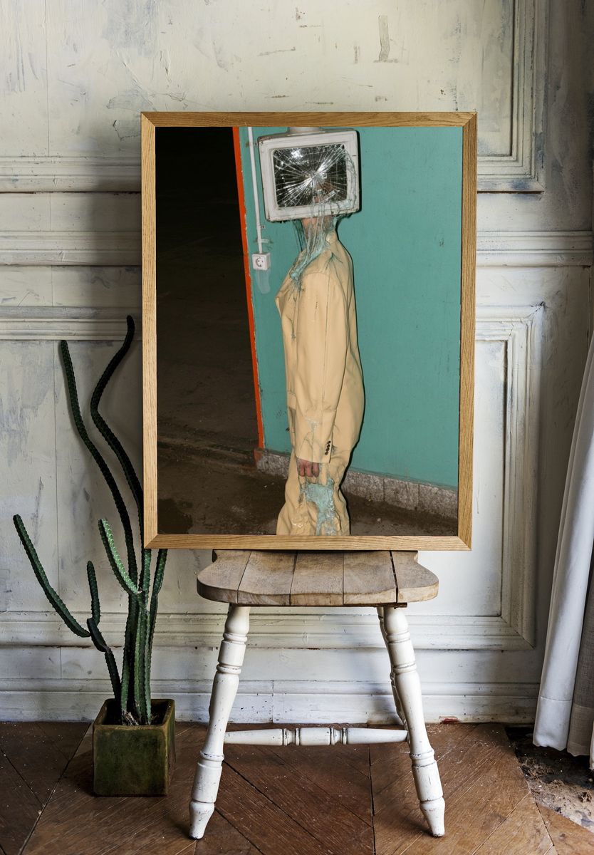 Surreal Broken TV Figure Photography Print. room preview