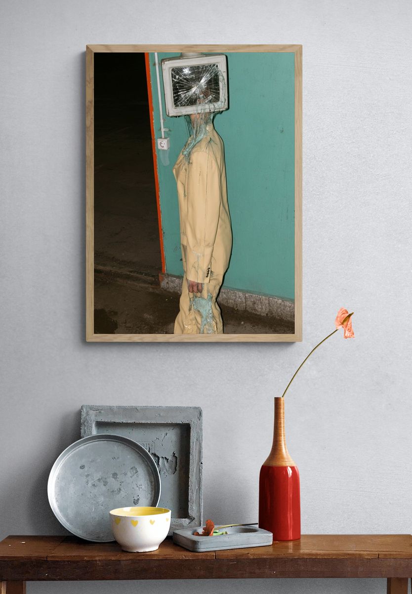 Surreal Broken TV Figure Photography Print. — room view 3