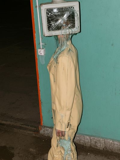 Surreal Broken TV Figure Photography Print. poster
