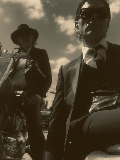 Sepia Motorcycle Duo Photography Poster. poster