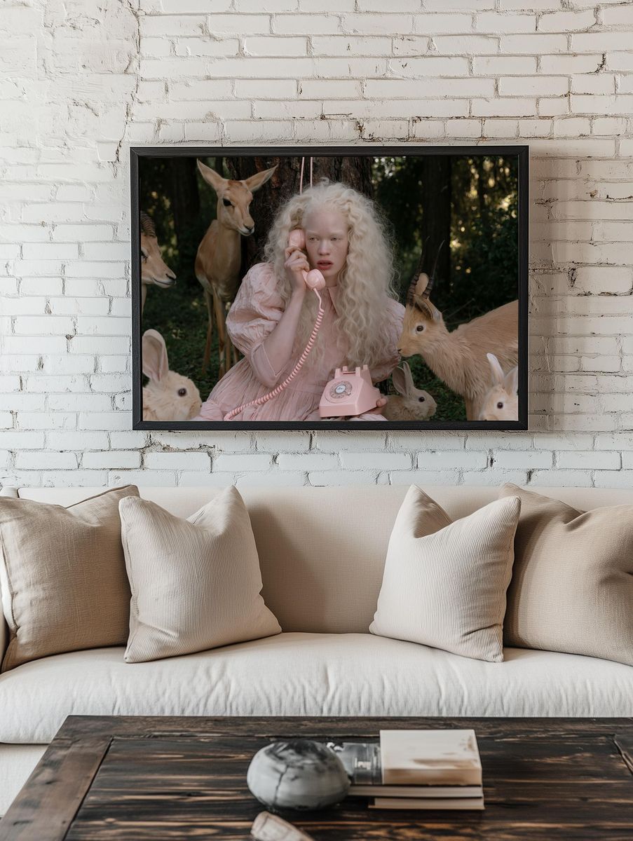 Surreal Girl and Antelope Photography Poster. — room view 1