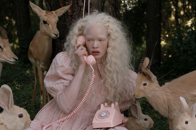 Surreal Girl and Antelope Photography Poster. poster