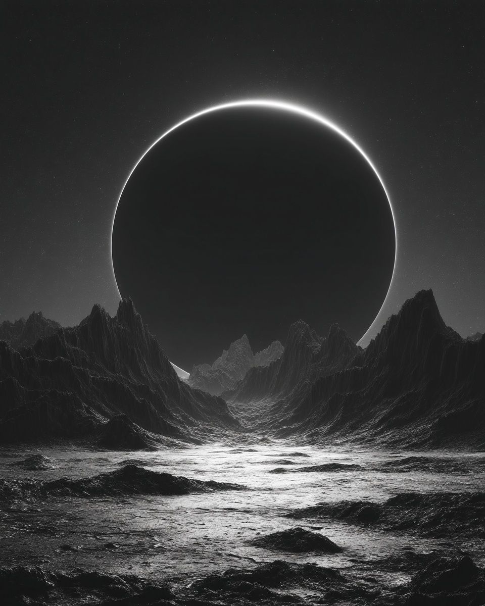 Eclipse Over Alien Landscape — Space Print. poster detail